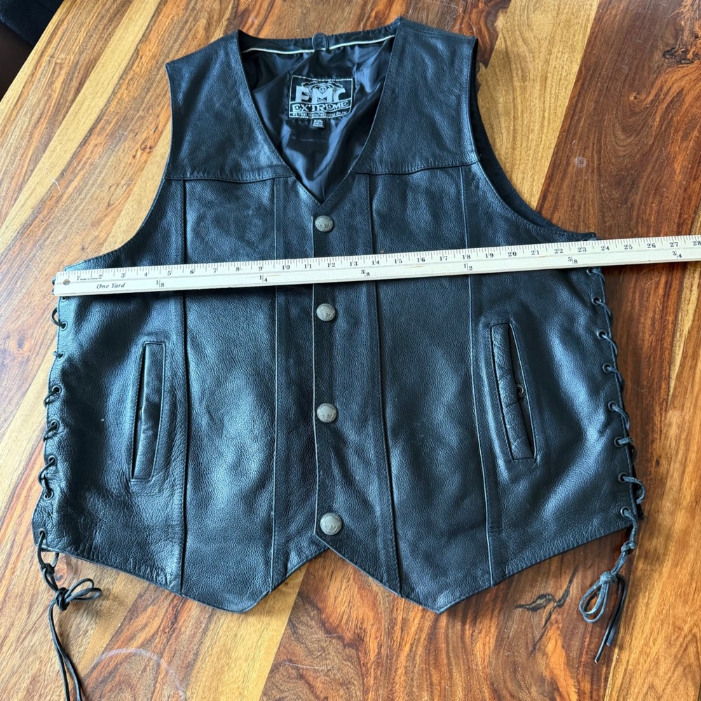 FMC Extreme Mens Black Leather Biker Vest Buffalo Nickel Snaps Side Lace XXL - Picture 7 of 11